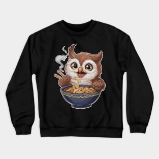 Owl eating ramen - ramen life Crewneck Sweatshirt